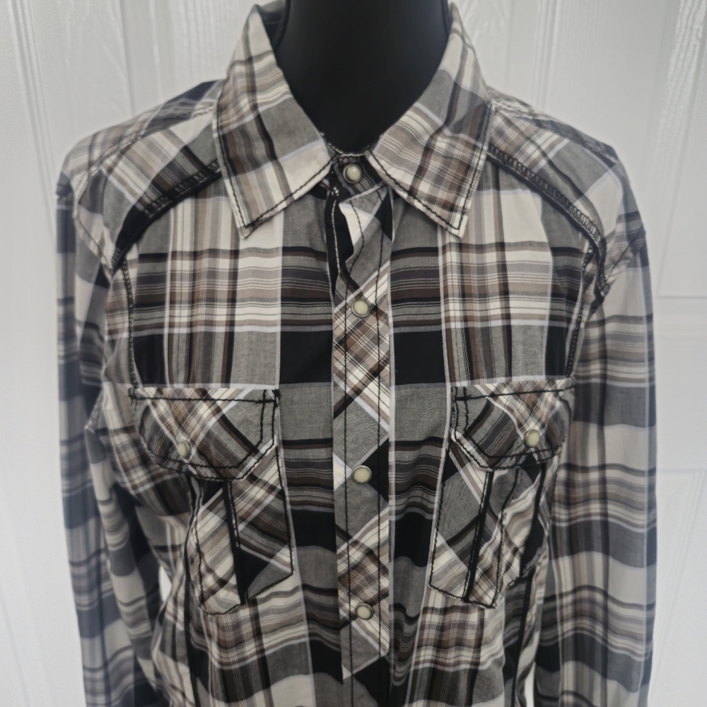 Men's Buckle Black Size M Plaid Long Sleeve Pearl Snap Button Down